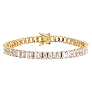 Gold / 6.5IN CZ Emerald Cut Tennis Bracelet - Adina Eden's Jewels