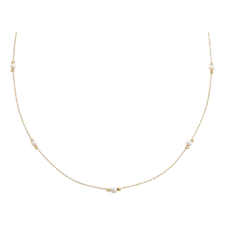 14K Gold Mini Pearl Embedded Chain Choker Necklace 14K - Adina Eden's Jewels