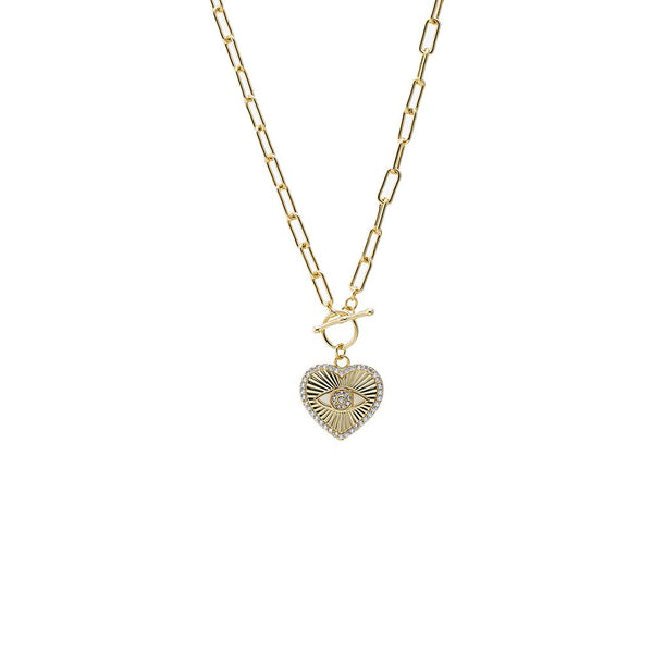 Heart Evil Eye Paperclip Toggle Necklace – Adina Eden
