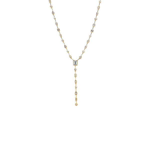 CZ Bezel Emerald Lariat Drop Necklace – Adina Eden