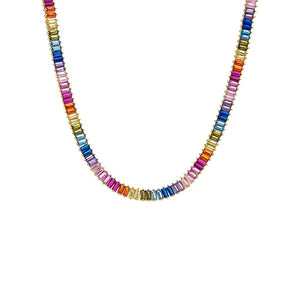 Multi-Color Multi Colored Baguette Tennis Necklace - Adina Eden's Jewels