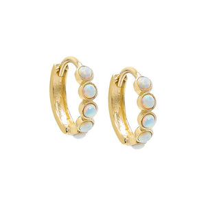 14K Gold / Pair Opal Bezel Huggie Earring 14K - Adina Eden's Jewels