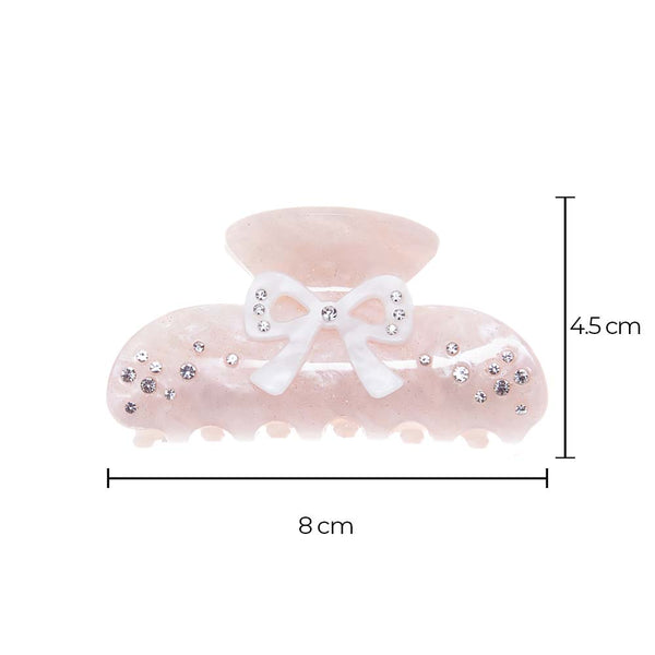 Rhinestone Pink & White Bow Hair Claw Clip – Adina Eden display picture 1