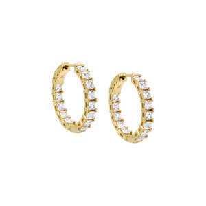 Gold / 25MM Fancy CZ Princess Cut Hoop Earring - Adina Eden's Jewels