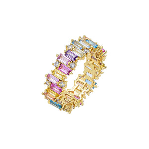 Gold / 6 Pastel Solitaire X Baguette Band Ring - Adina Eden's Jewels