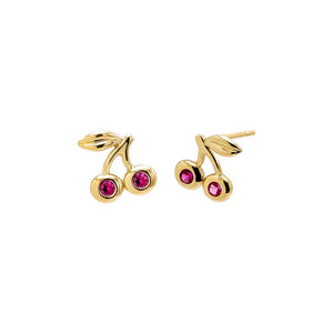 Magenta / Pair Ruby Red Cherry Bezel Stud Earring 14K - Adina Eden's Jewels