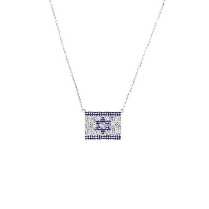Sapphire Blue Diamond X Sapphie Blue Pave Flag Of Israel Necklace 14K - Adina Eden's Jewels