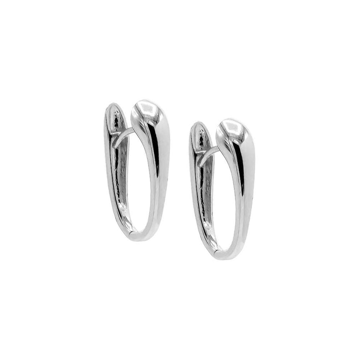 14K White Gold Solid Graduated Oval Shape Huggie Earring 14K - Adina Eden's Jewels