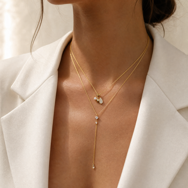 CZ Double Flower Cluster Drop Lariat – Adina Eden CZ Double Flower Cluster Drop Lariat – Adina Eden