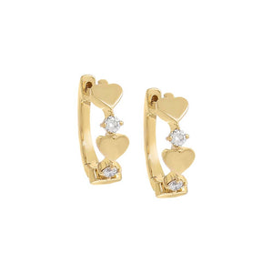 14K Gold / Pair Kids Diamond Solid Heart Huggie Earring 14K - Adina Eden's Jewels