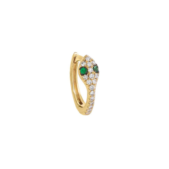 Emerald Green / Single Diamond Snake Huggie Earring 14K - Adina Eden's Jewels