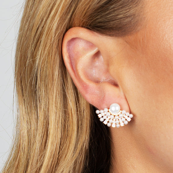 Pearl x CZ Fan Stud Earring | Adina Eden Jewels