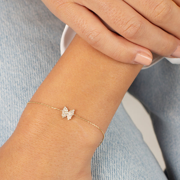 CZ Pave Butterfly Bracelet 14K | Adina Eden Jewels
