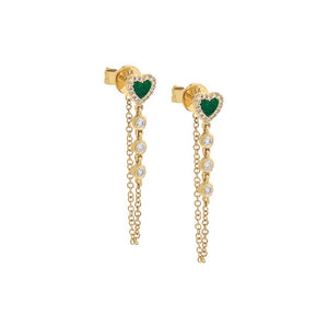 Onyx / Pair Colored Diamond Heart Drop Stud Earring 14K - Adina Eden's Jewels