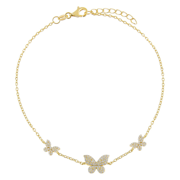 Gold Pavé Triple Butterfly Anklet - Adina Eden's Jewels