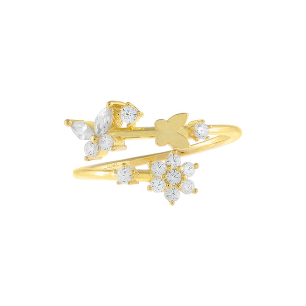 CZ Butterfly X Flower Wrap Ring | Adina Eden Jewels