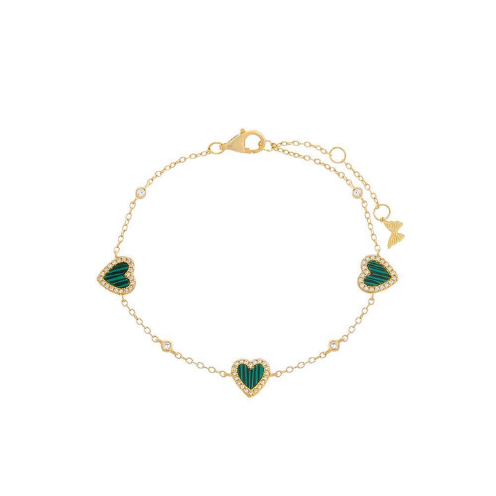 Malachite Pavé Multi Heart Stone Bracelet - Adina Eden's Jewels