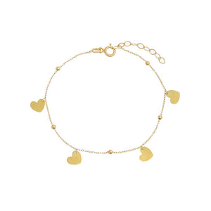 14K Gold Dangling Heart Charm Bracelet 14K - Adina Eden's Jewels