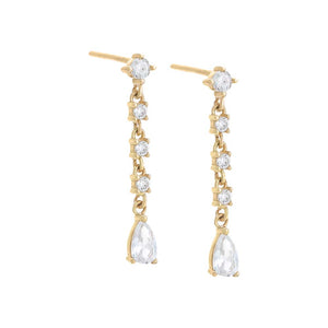 14K Gold / Pair CZ Dangling Teardrop Stud Earring 14K - Adina Eden's Jewels