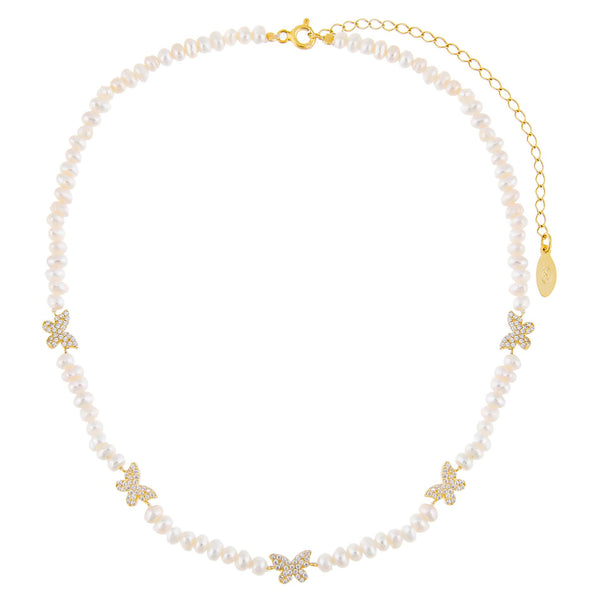 CZ Butterfly Pearl Choker | Adina Eden Jewels