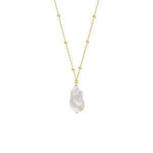 Gold Baroque Pearl Ball Chain Necklace - Adina Eden's Jewels