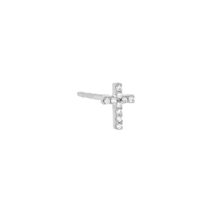 14K White Gold / Single Mini Pavé Diamond Cross Stud Earring 14K - Adina Eden's Jewels