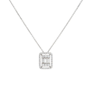 14K White Gold Diamond Illusion Baguette Necklace 14K - Adina Eden's Jewels