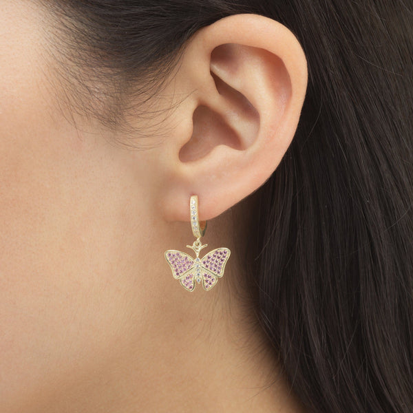 CZ Pink Butterfly Huggie Earring | Adina Eden Jewels