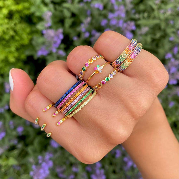 CZ Rainbow Flower Ring | Adina Eden Jewels