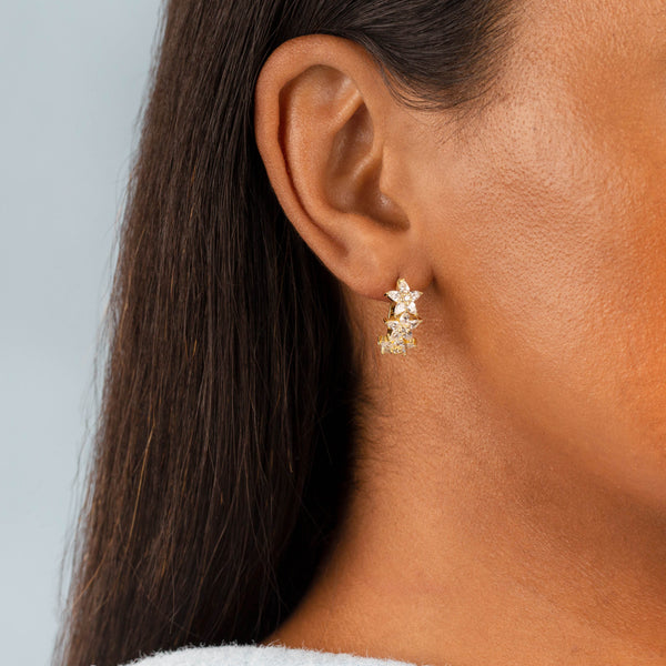 CZ Crystal Triple Flower Huggie Earring | Adina Eden Jewels