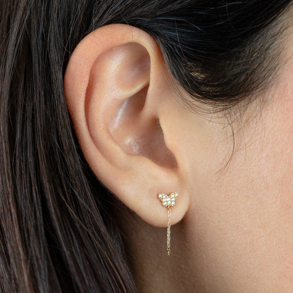 CZ Butterfly Chain Stud Earring 14K | Adina Eden Jewels