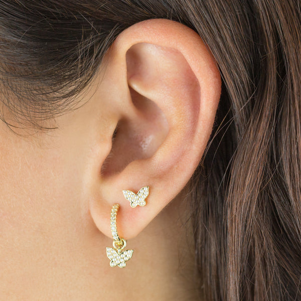 CZ X Pearl Butterfly Huggie Earring | Adina Eden Jewels