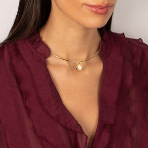 Mother of Pearl Open Teardrop Thin Wire Choker Necklace - Adina Eden's Jewels