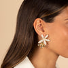  Solid/Pave Double Flower Drop Stud Earring - Adina Eden's Jewels