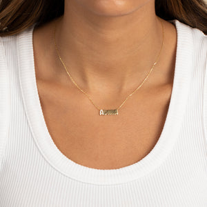  Pave Accented Flat Bubble Letter Nameplate Necklace - Adina Eden's Jewels