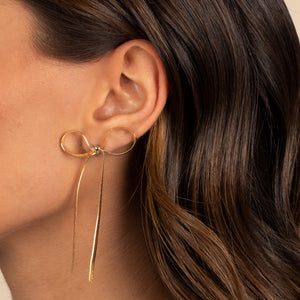  Herringbone Bow Tie Long Drop Stud Earring - Adina Eden's Jewels