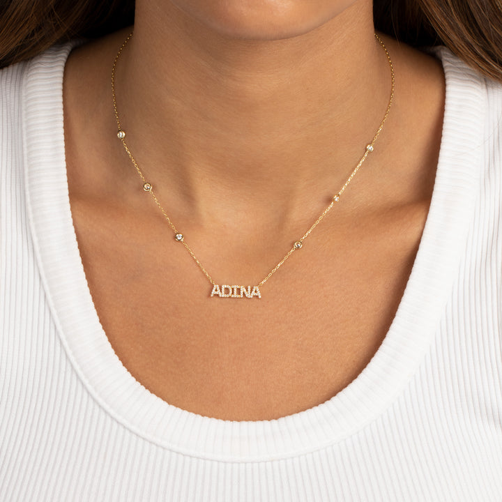  Pave Nameplate X CZ Bezel Chain Necklace - Adina Eden's Jewels