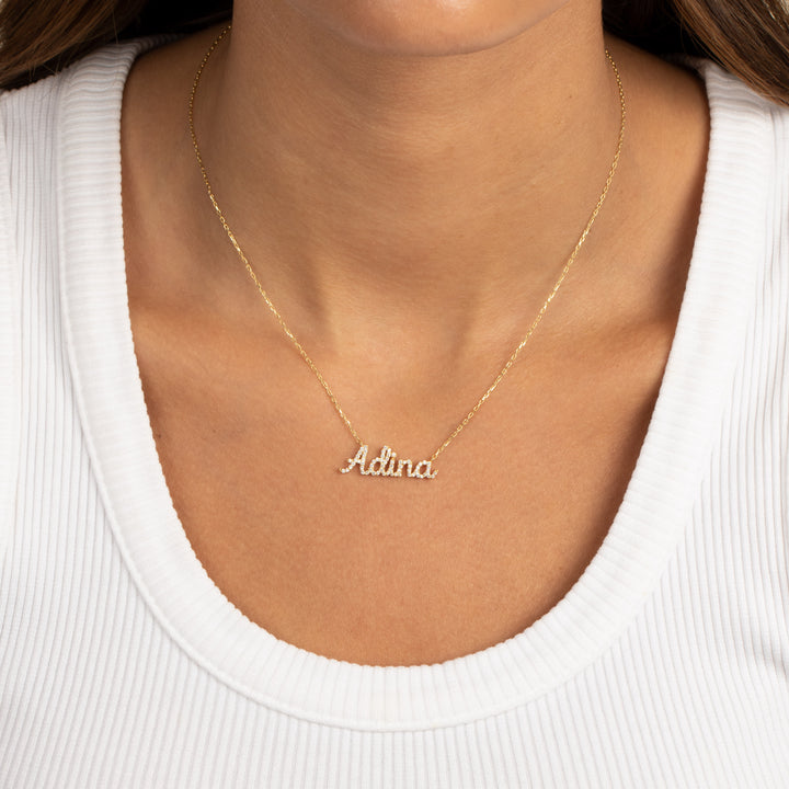  Pave Script Nameplate Necklace - Adina Eden's Jewels