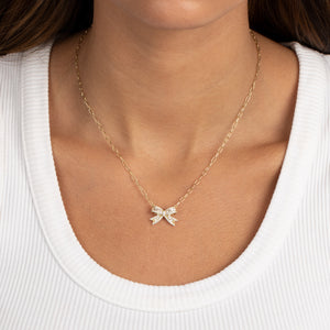  Pave X Baguette Mini Bow Tie Link Necklace - Adina Eden's Jewels