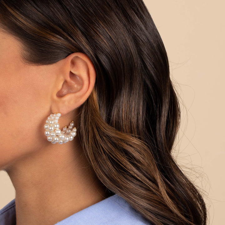  Triple Pearl Open Hoop Stud Earring - Adina Eden's Jewels