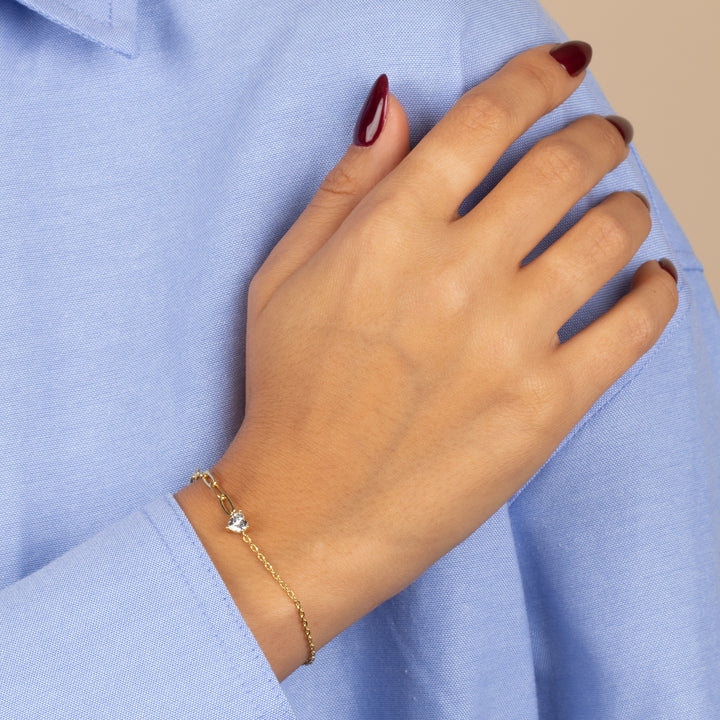  CZ Heart Pendant Double Chain Bracelet - Adina Eden's Jewels