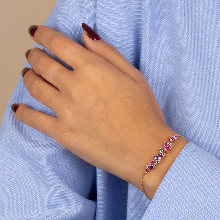  Colored Multi Shape Curved Bar Bracelet - Adina Eden's Jewels