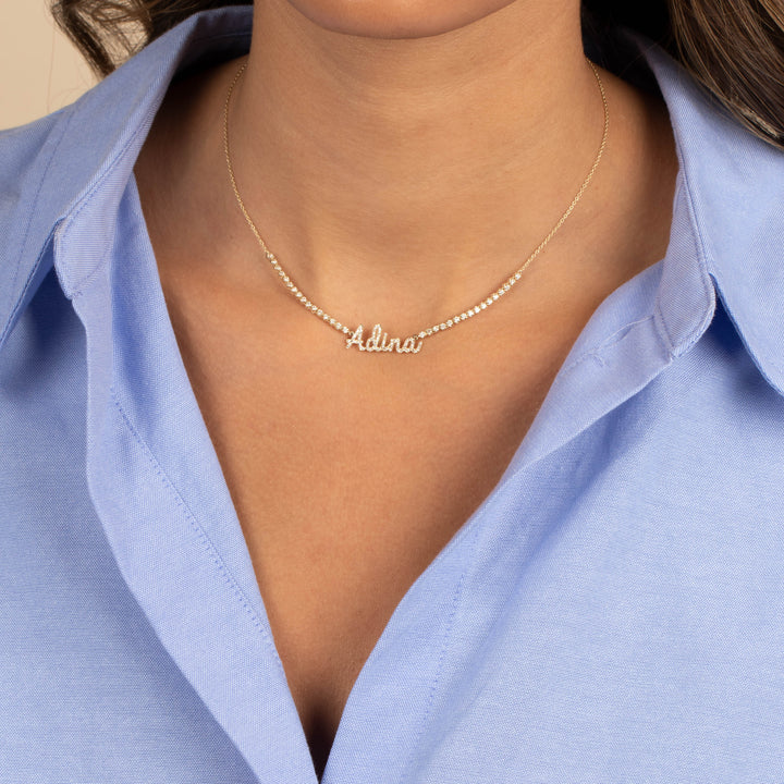  Diamond Name Half Tennis Necklace 14K - Adina Eden's Jewels