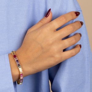  CZ Multi Colored Baguette Tennis Bracelet - Adina Eden's Jewels