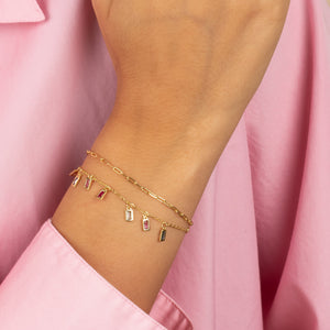  Pastel Colored Dangling Baguette Bracelet - Adina Eden's Jewels