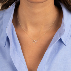  Diamond Bow Tie Pendant Necklace 14K - Adina Eden's Jewels