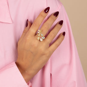  Pastel Pave Double Flower Ring - Adina Eden's Jewels