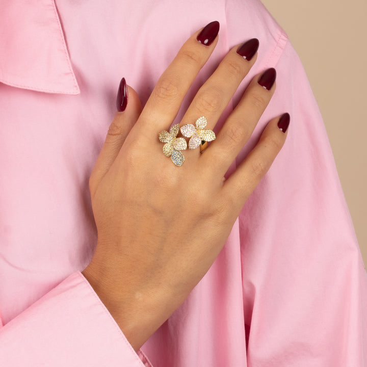 Pastel Pave Fancy Flower Ring - Adina Eden's Jewels
