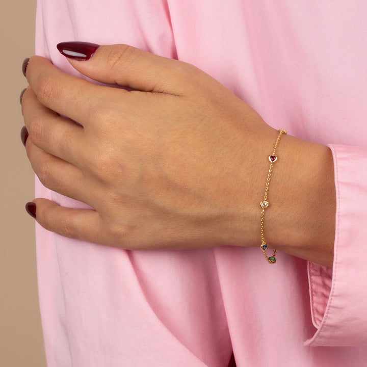  Colored CZ Multi Heart Chain Bracelet - Adina Eden's Jewels