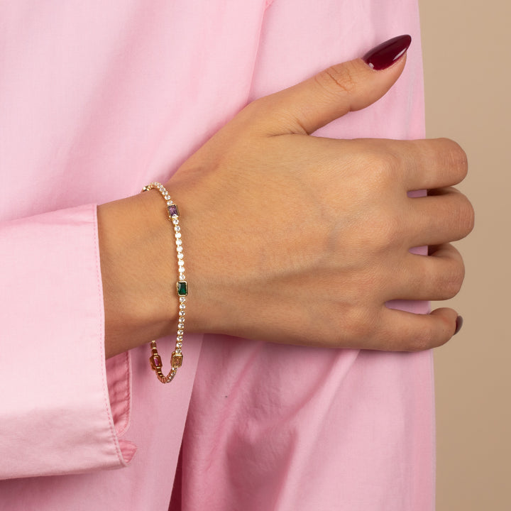  Colored CZ Baguette Accented Tennis Bracelet - Adina Eden's Jewels